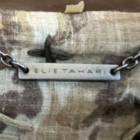 Light Brown Elie Tahari Womens Petite Small Sueded Leather Jacket with Bead Trim - Picture 6 of 7